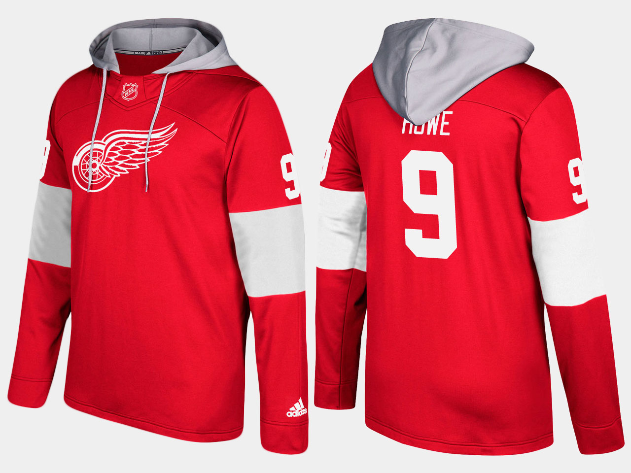 NHL Men Detroit red wings #9 retired gordie howe red  hoodie->detroit red wings->NHL Jersey